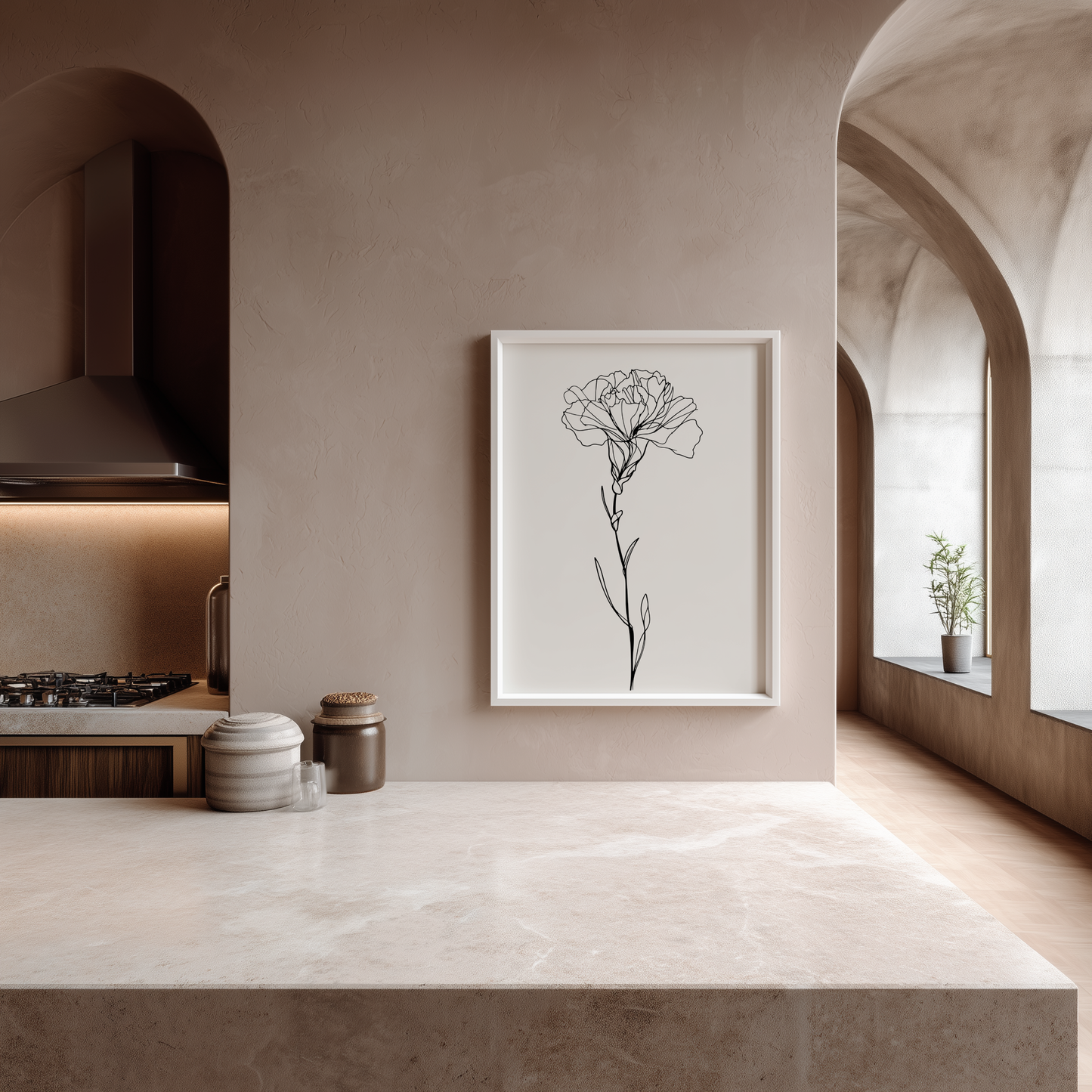 Wandbild Floral Lines Flower Poster Line Art Carnation Nelke, minimalistisches modernes Design, ideal für stilvolle Raumgestaltung.