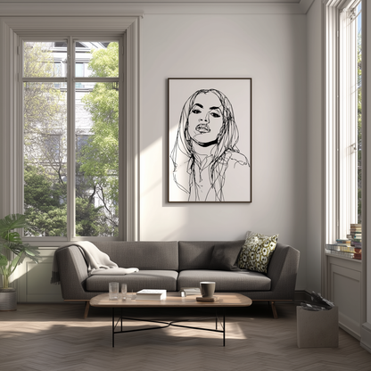 Wandbild Shooting Star Music Poster Line Art Aaliyah, minimalistisches modernes Design, ideal für stilvolle Raumgestaltung.