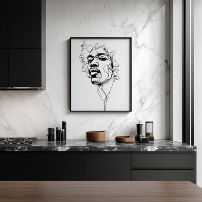 Wandbild Shooting Star Music Poster Line Art Jimi Hendrix, minimalistisches modernes Design, ideal für stilvolle Raumgestaltung.